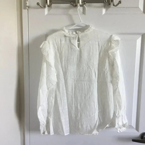 JUS DE POM | Crochet Trim Blouse | 100 % Cotton | White | Feminine |Croch US S-M - Picture 2 of 10